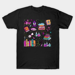 Cute fantasy books and fantasy items illustration for fantasy readers T-Shirt